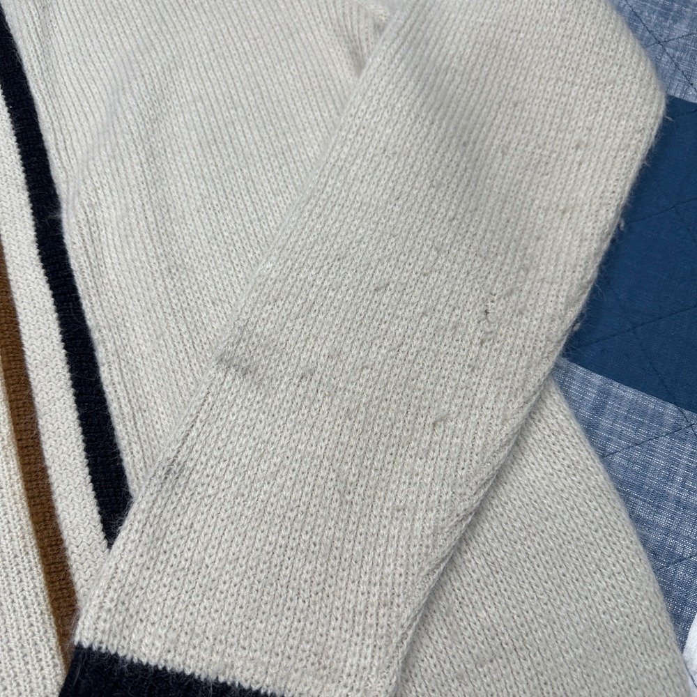 Vintage Jantzen Mens Full Zip Cardigan Sweater Cream Striped Orion Acrylic M - Picture 4 of 6